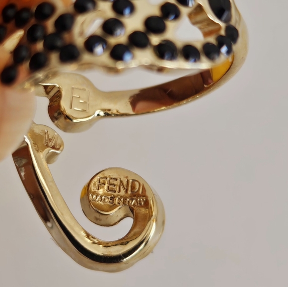 New Unused Fendi Gold Colored Black Cubic Zirconia Ring - Size 6.5 - Picture 5 of 7